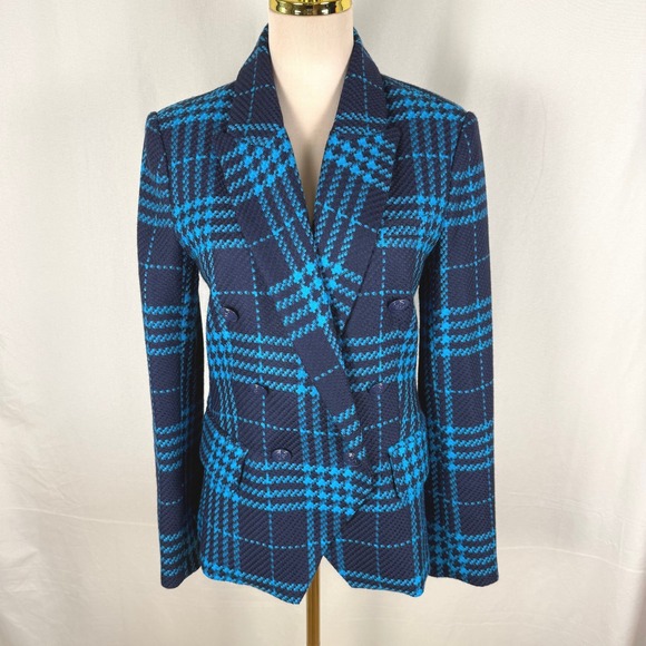 L'AGENCE Jackets & Blazers - L'Agence Kenzie 100% Wool Teal Blue Plaid Tweed Double Breasted Blazer Sz 2 EUC